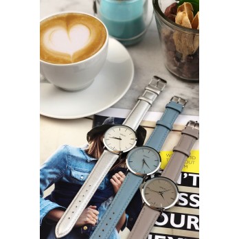 Ernest horloge "Nox" zilver-jeansblauw