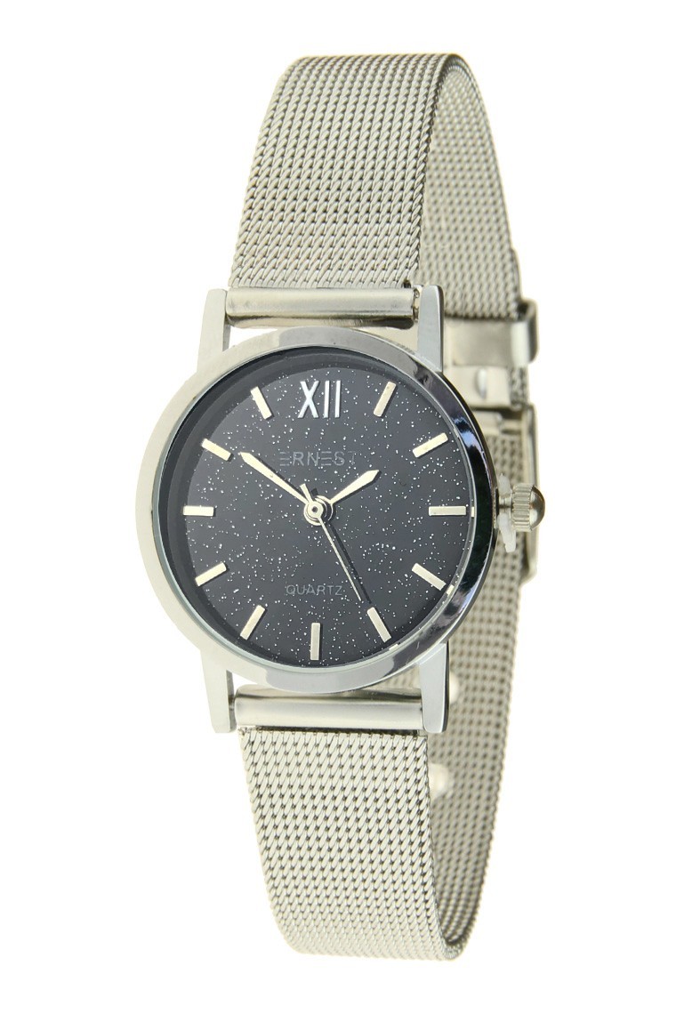 Ernest horloge "Holly" zilver-glitter-zwart