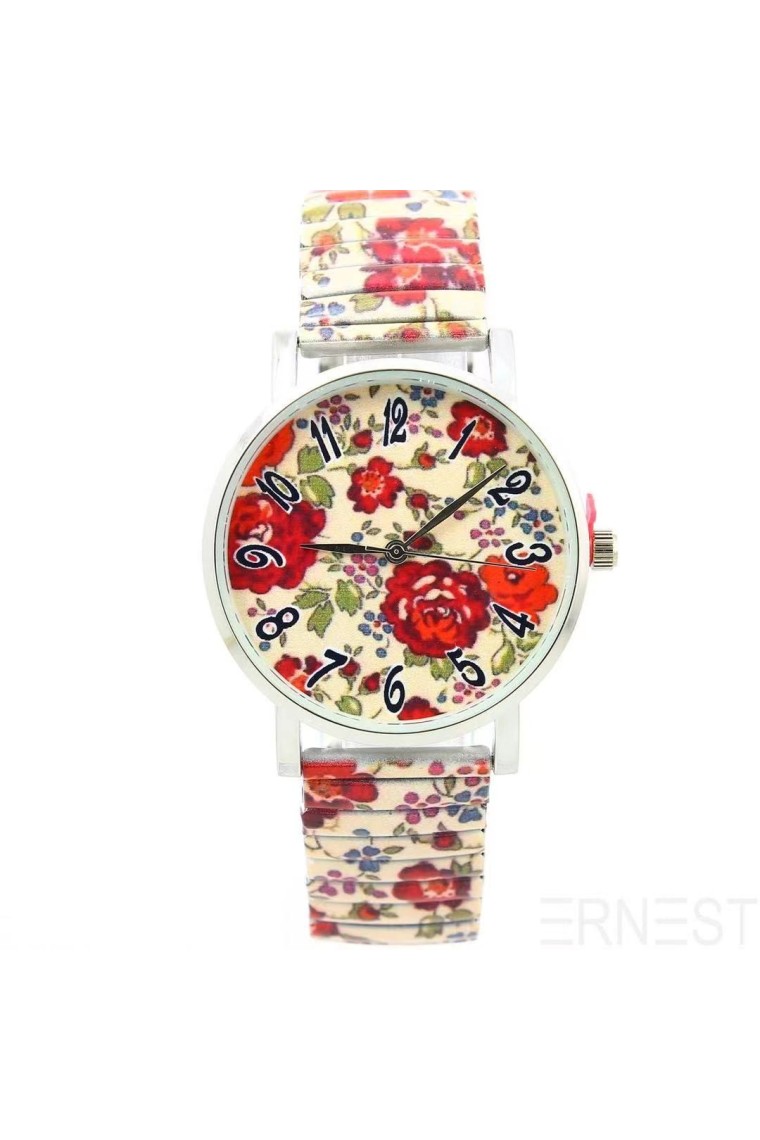 Ernest horloge "Red Flowers" beige