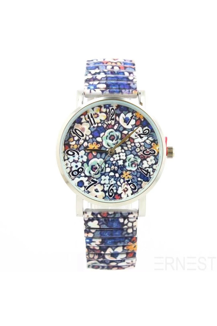 Ernest horloge "Crazy Flowers" donkerblauw