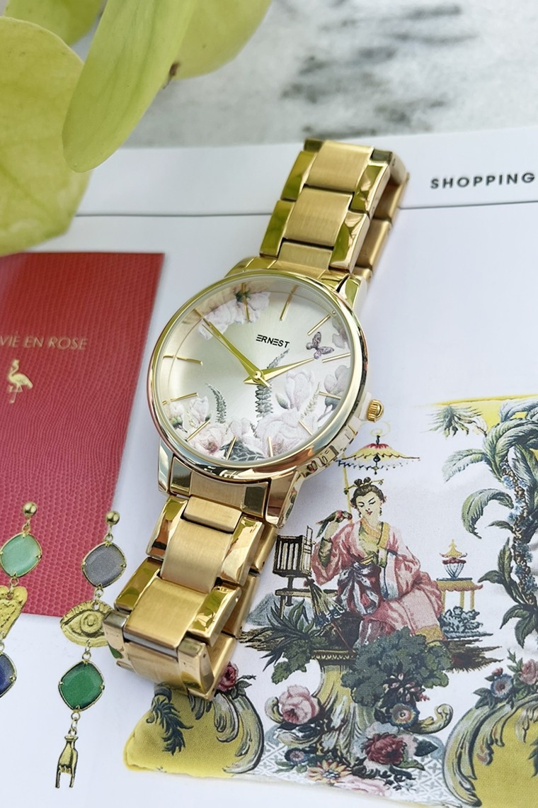 Ernest horloge "Flower-Feline" goud