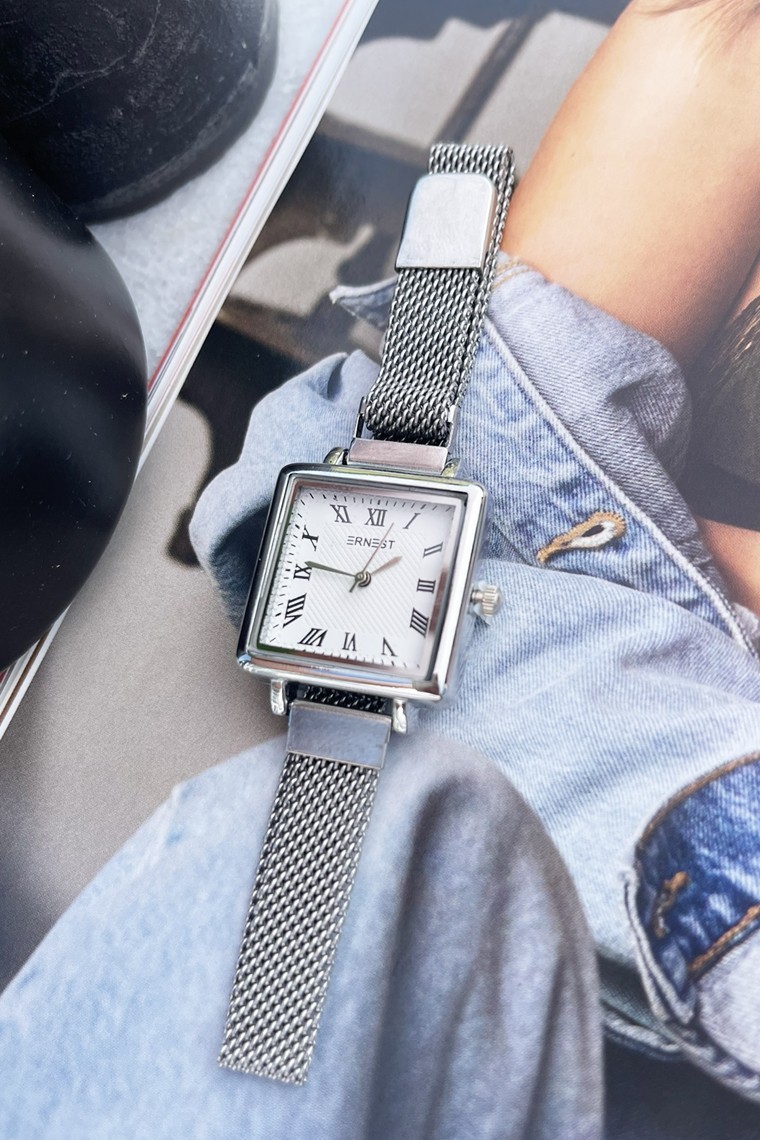 Ernest horloge "Square-Metal" zilver