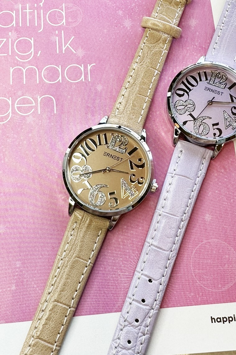 Ernest horloge "Silver-Lena" beige