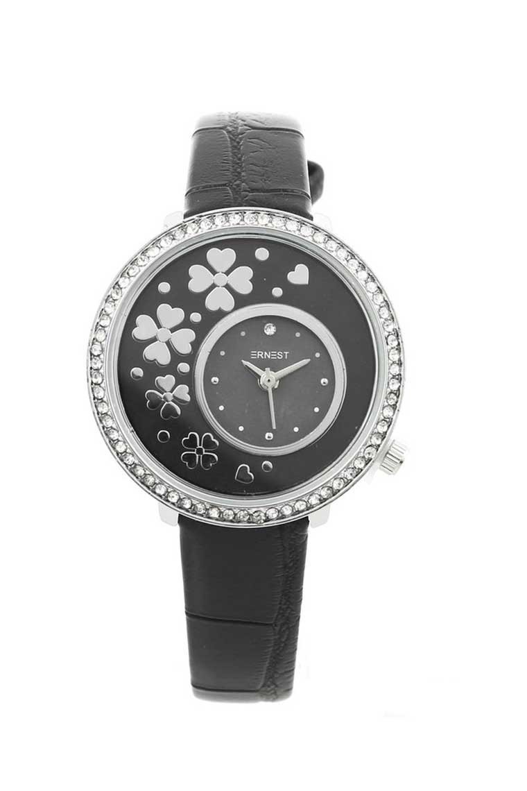 Ernest horloge "Silver Flowers" zwart