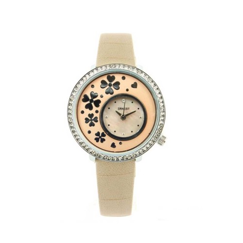 Ernest horloge "Silver Flowers" beige