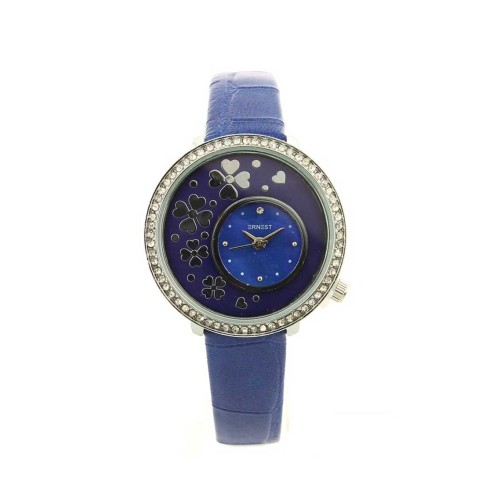Ernest horloge "Silver Flowers" donkerblauw