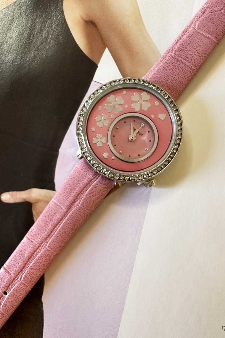 Ernest horloge "Silver Flowers" pink