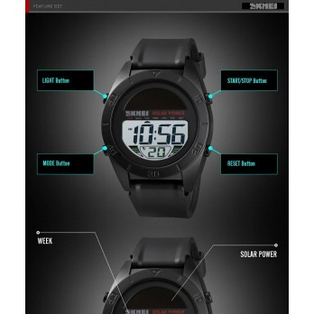 SKMEI Sports Casual Solar Power Quartz horloge, zwart