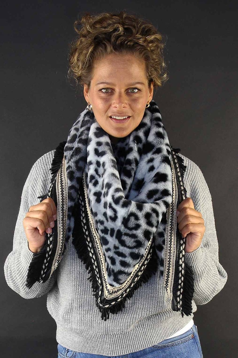 Omslagdoek "Leopard-Luxury" zwart-grijs