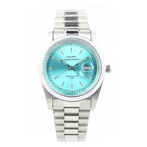 Philippe Constance "Large Serrated Silver" plain light blue