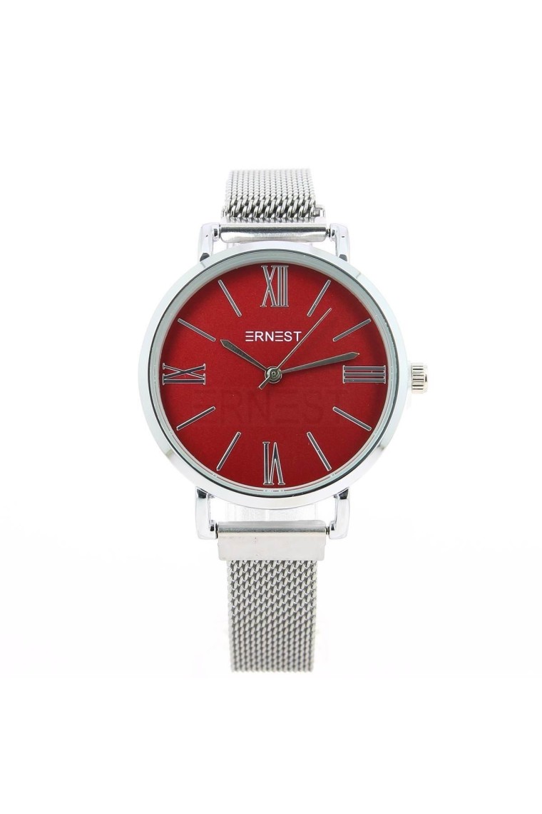 Ernest horloge ""Magnet Isabella" zilver-donkerrood Ernest horloge ""Magnet Isabella" zilver-donkerrood