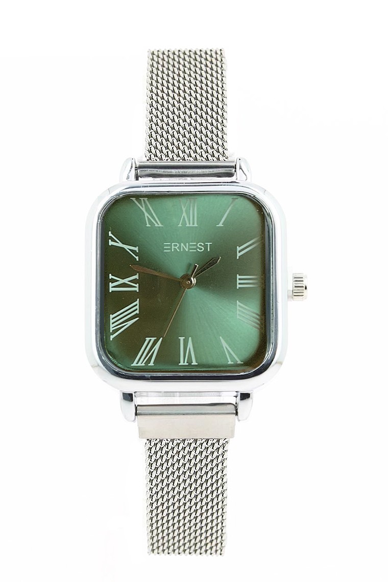 Ernest horloge ""Magnet Florice" zilver-donkergroen